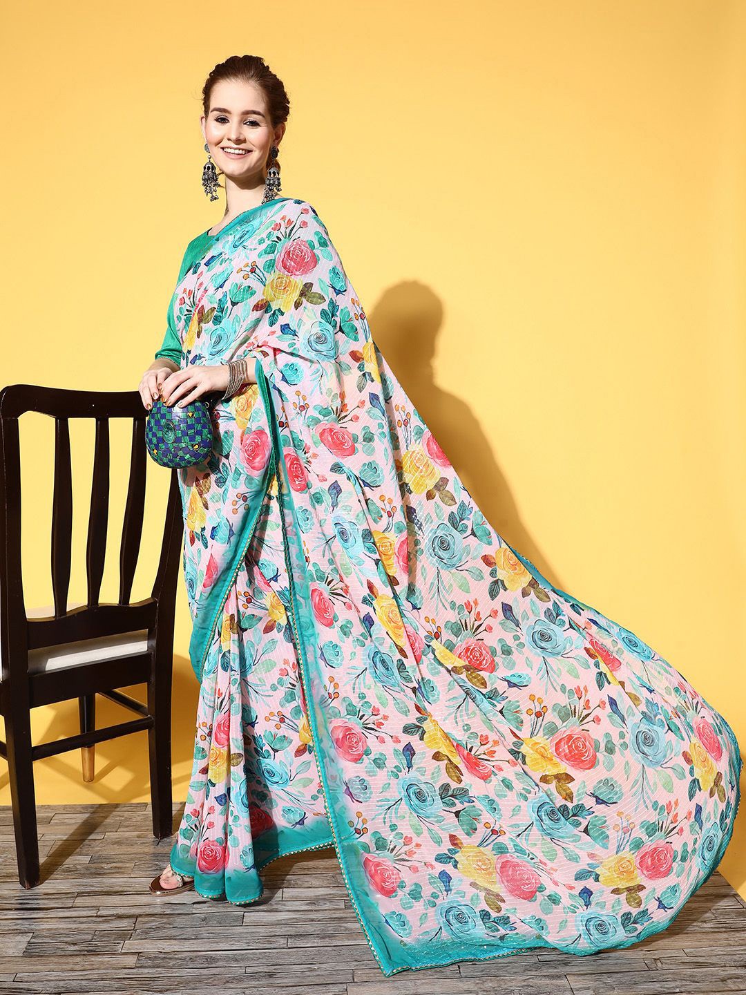 

Ishin Floral Saree, Blue