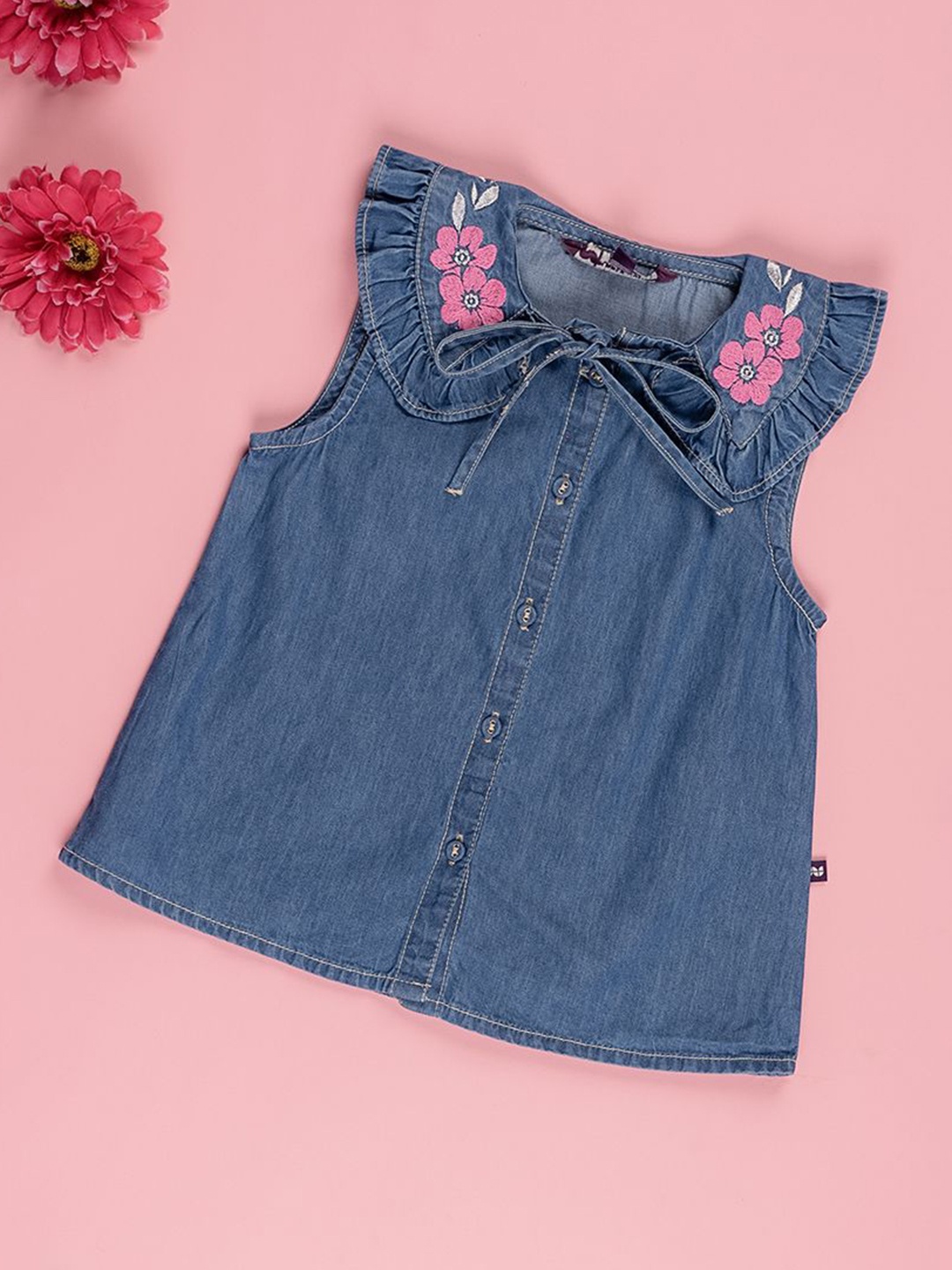 

Purple United Kids Girls Cotton Peter Pan Collar Denim Top, Blue