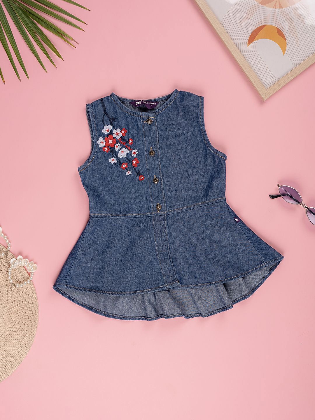 

Purple United Kids Floral Cotton Denim Top, Blue