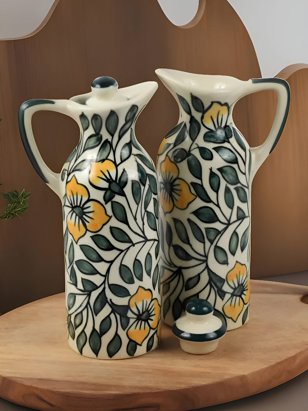 

Kaolinite Green 2 Pieces Handmade Ceramic Cooking Oil Dispenser Bottle 500 ml each