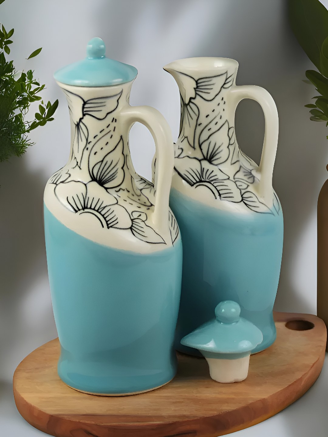 

Kaolinite Blue and Off-White 2 Pieces Ceramic Cooking Oil Dispenser Bottles 1L each