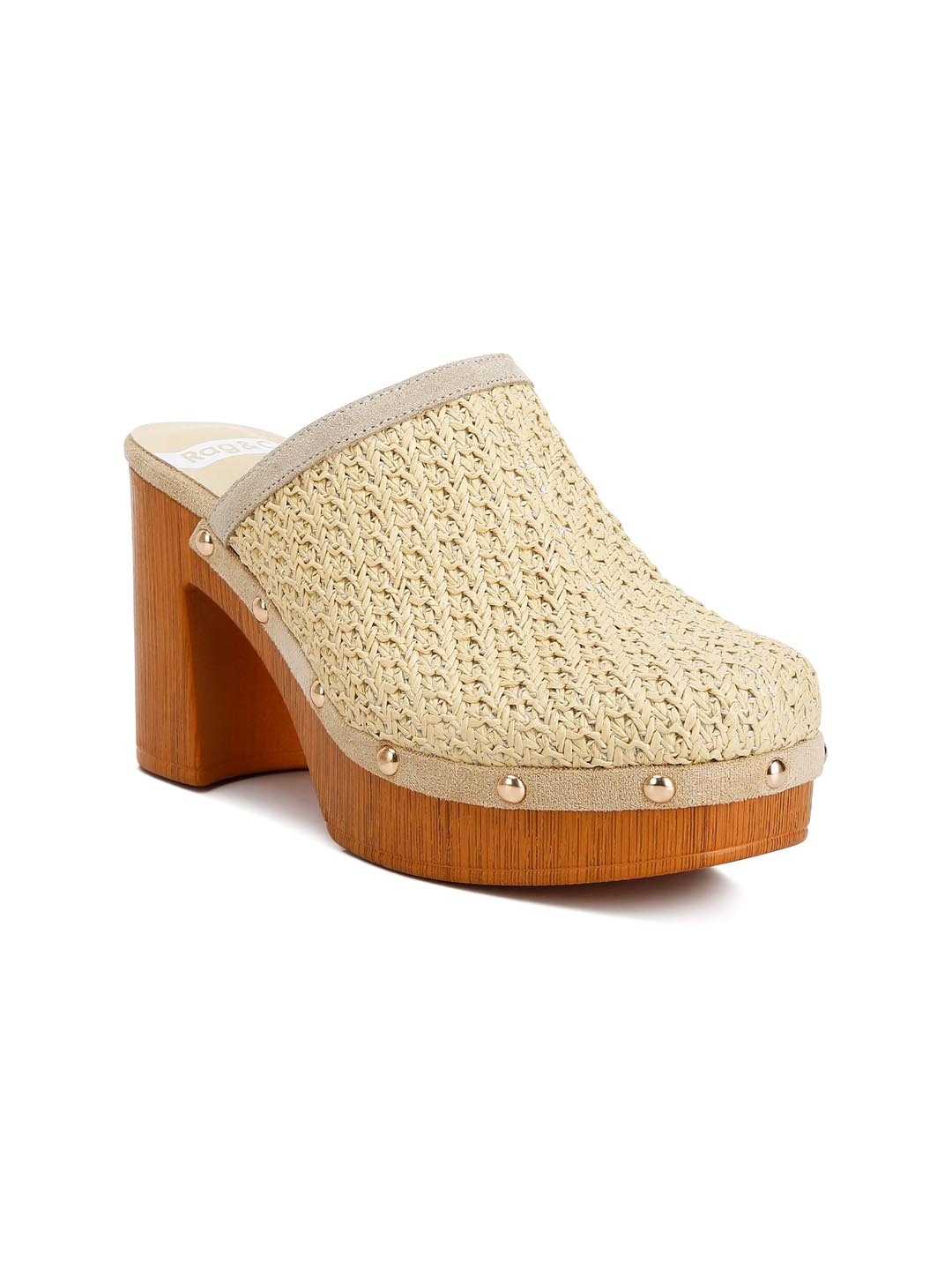 

RAG & CO Textured Round Toe Platform Heeled Pumps, Beige