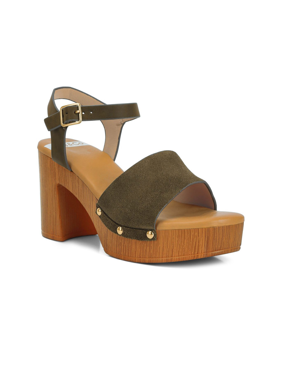 

RAG & CO Open Toe Suede Block Heels, Olive