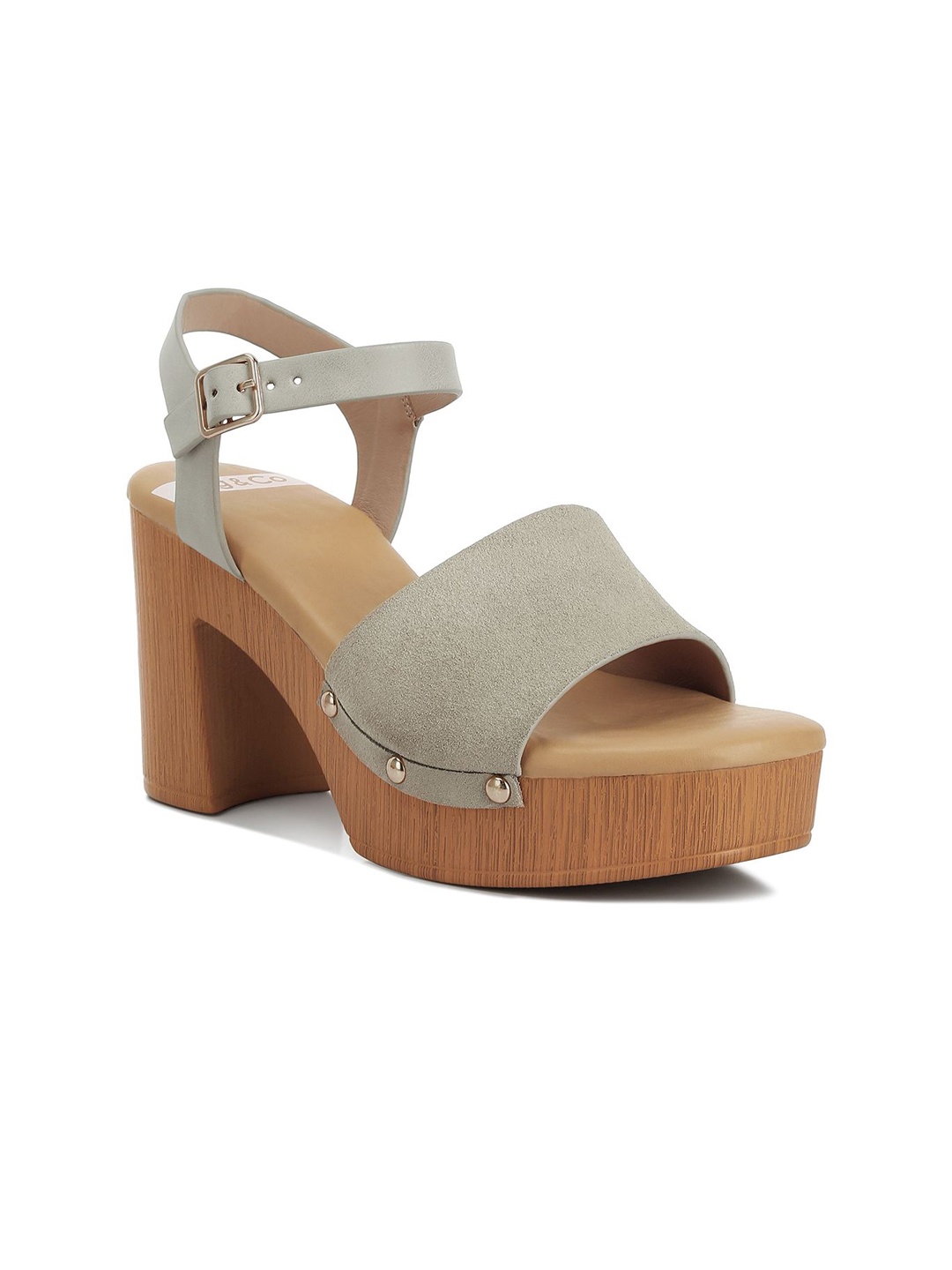 

RAG & CO Open Toe Block Heels with Buckles, Beige