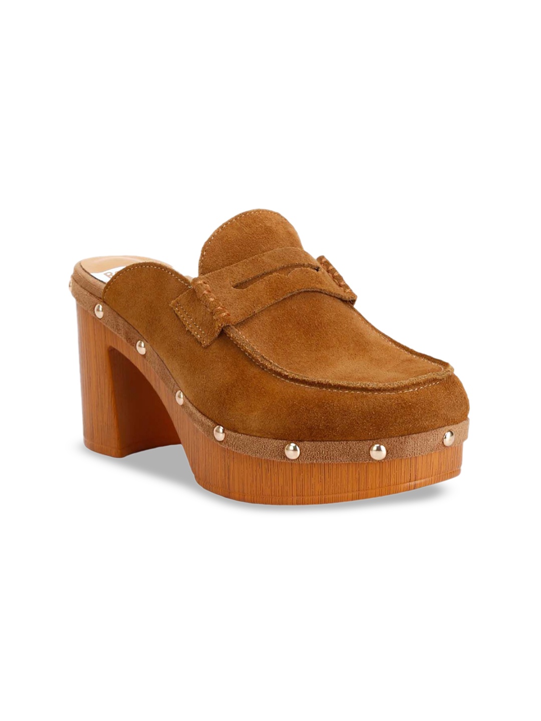 

RAG & CO Round Toe Block Mules Heels, Tan