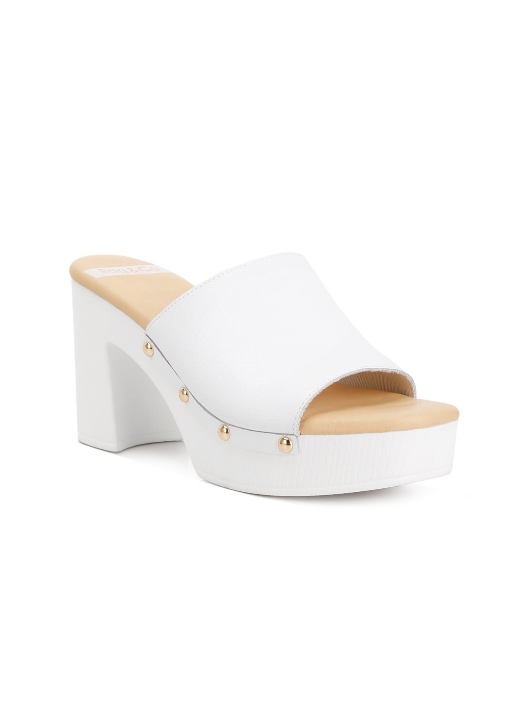 

RAG & CO Open Toe Suede Block Heeled Mules, White