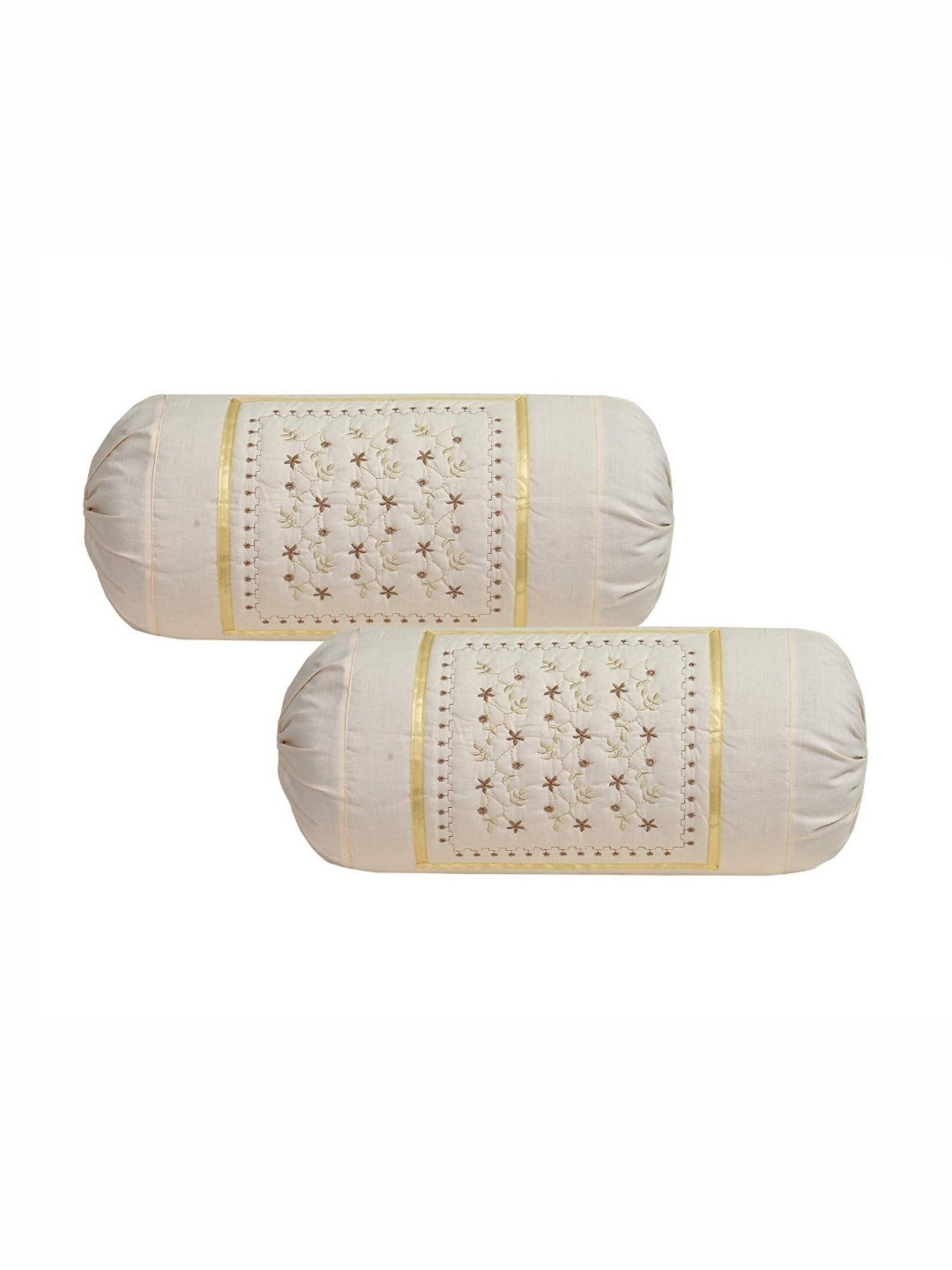 

hargunz Cream -Colored 2 Pieces Floral Embroidered Bolster Covers