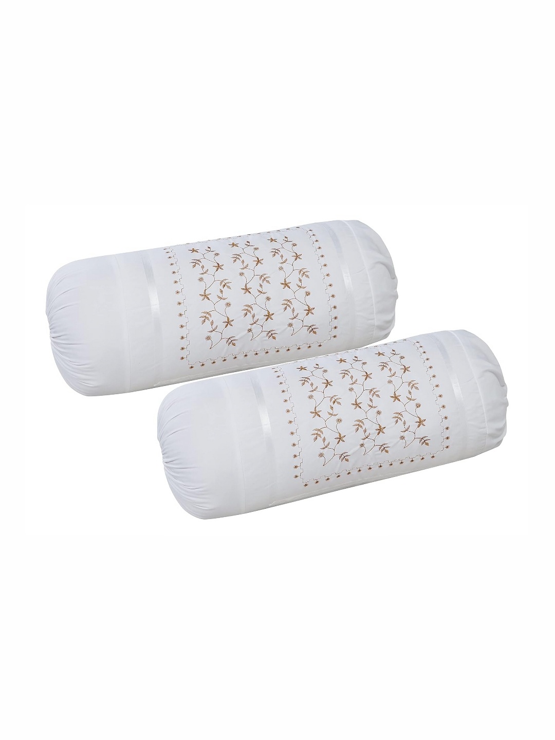 

hargunz White 2 Pieces Floral Embroidered Bolster Covers