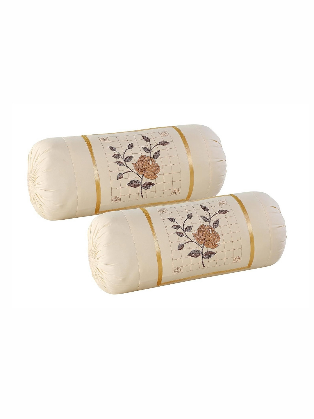 

hargunz Cream-Colored 2 Pieces Floral Embroidered Bolster Covers