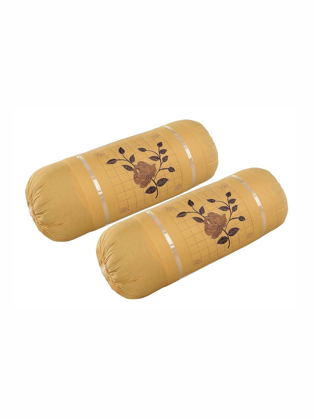 

hargunz Beige 2 Pieces Floral Embroidered Bolster Covers