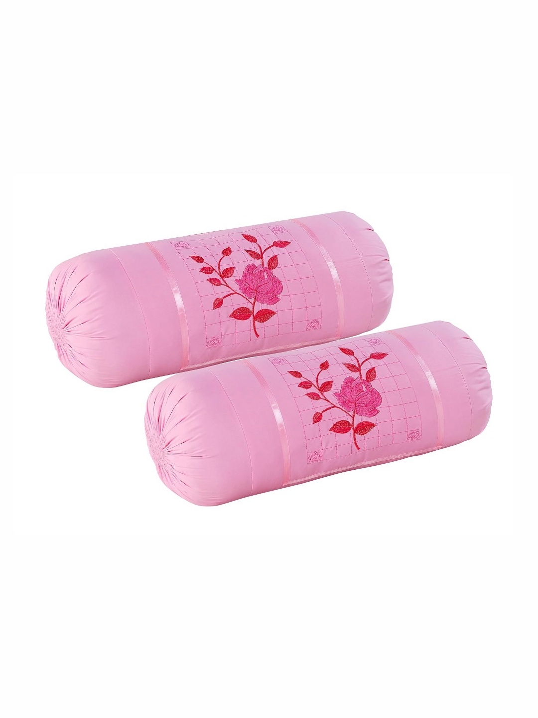 

hargunz Pink 2 Pieces Floral Embroidered Bolster Covers