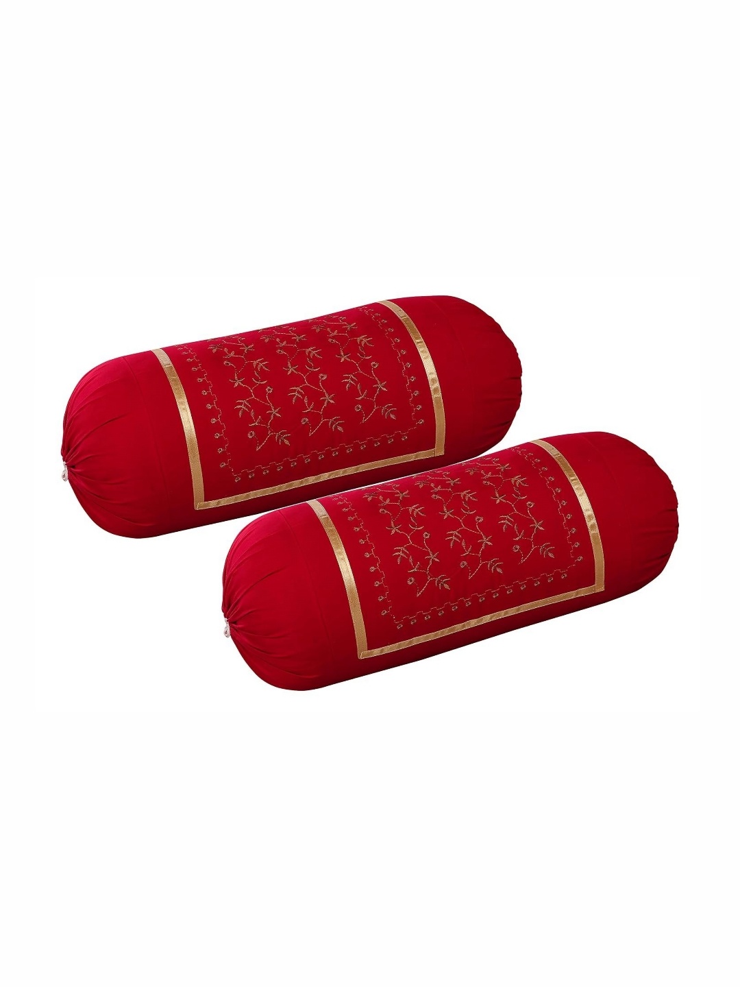 

hargunz Maroon 2 Pieces Floral Embroidered Bolster Covers