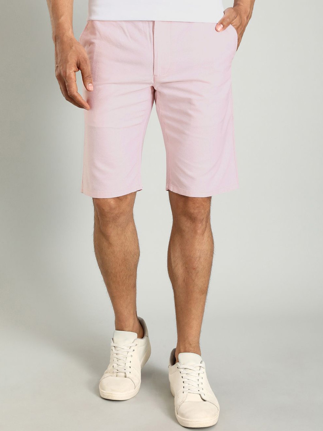 

Indian Terrain Men Slim Fit Mid-Rise Pure Cotton Chino Shorts, Pink