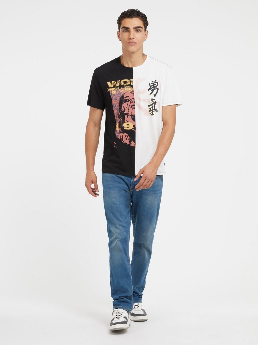 

GUESS Men Typography Printed Raw Edge T-shirt, Black