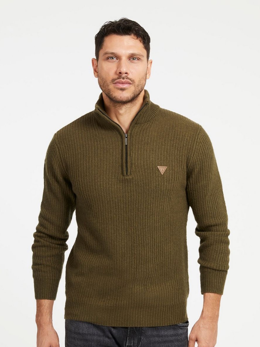 

GUESS Men Striped Pullover, Olive