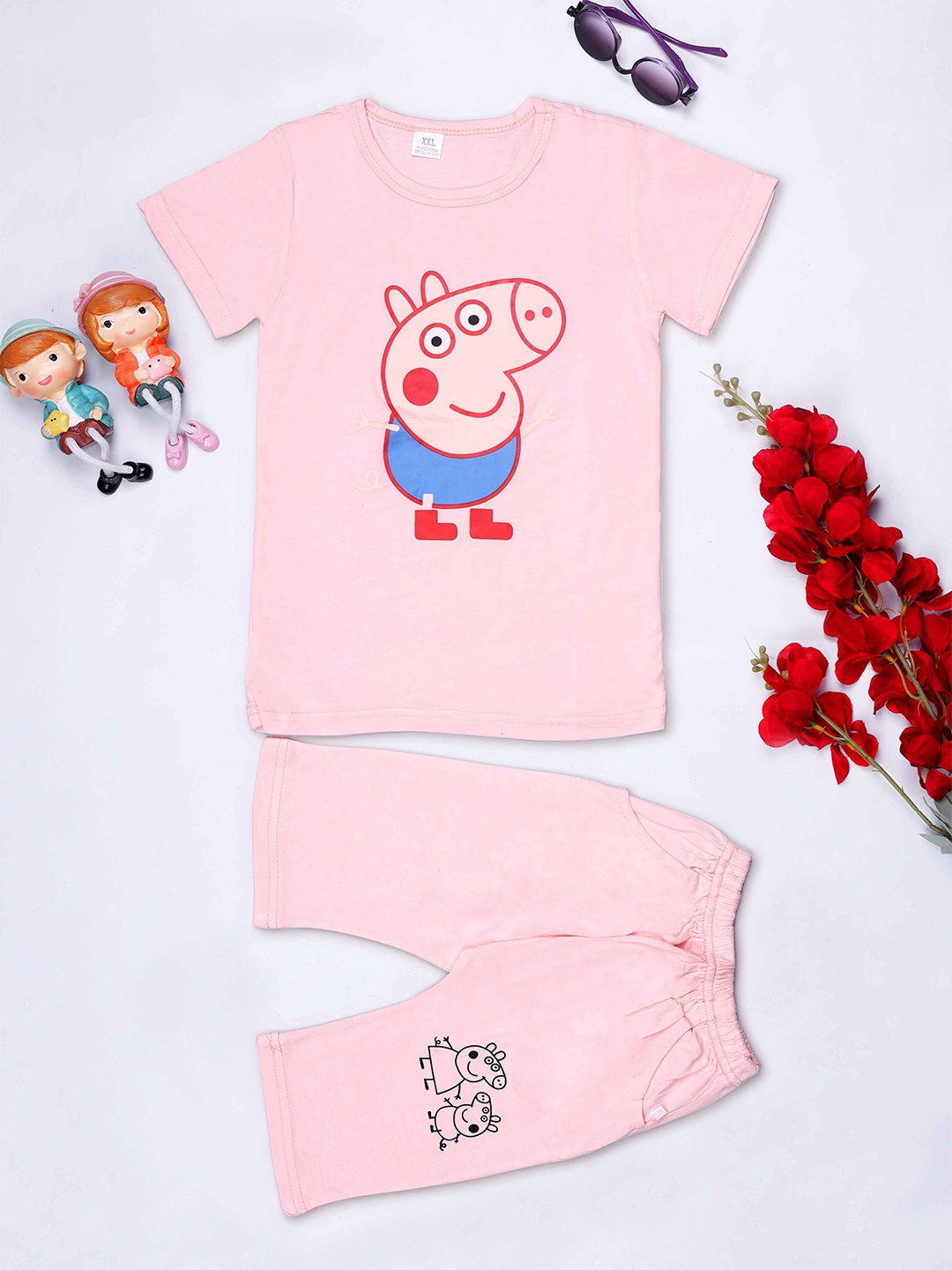 

HERE&NOW Boys Printed Pure Cotton Tshirt & Capris Set, Pink