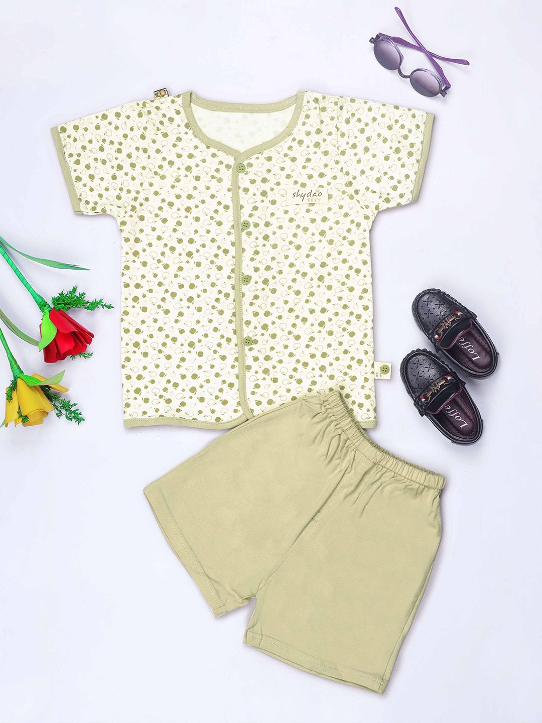 

HERE&NOW Boys Printed Pure Cotton T-shirt With Short, Green
