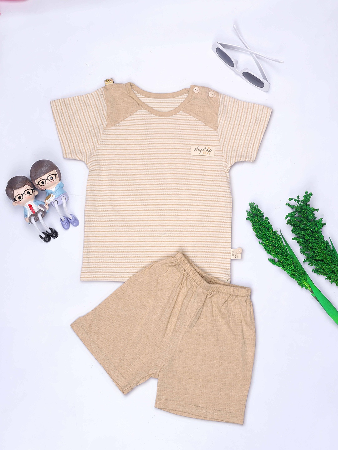

HERE&NOW Boys Striped Pure cotton T-shirt With Short, Brown