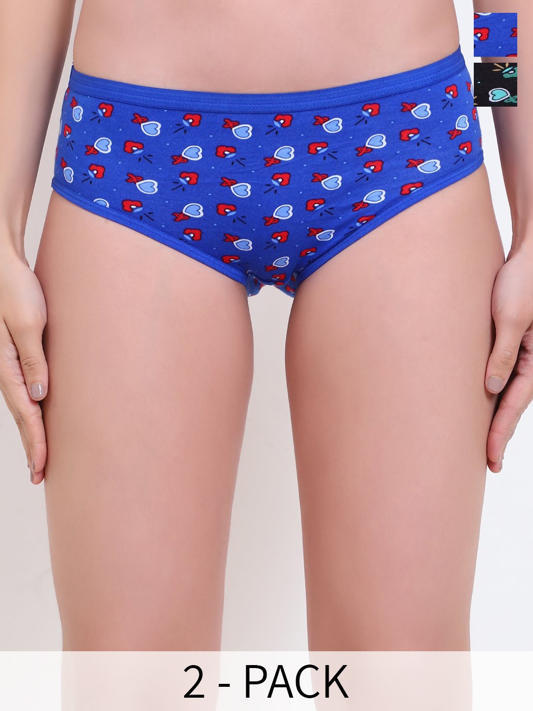 

BLEEDING HEART Pack of 2 Conversational Printed Mid-Rise Bikini Briefs, Black