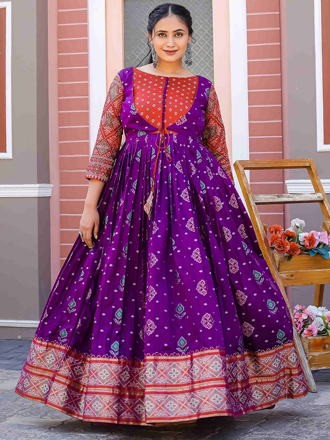 

DEVATITHI Printed Silk Fit & Flare Maxi Ethnic Dress, Purple