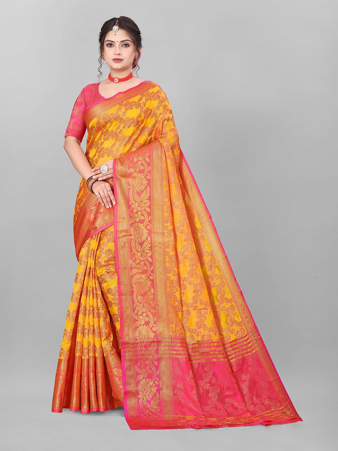 

MAGNEITTA Woven Design Zari Organza Banarasi Saree, Orange