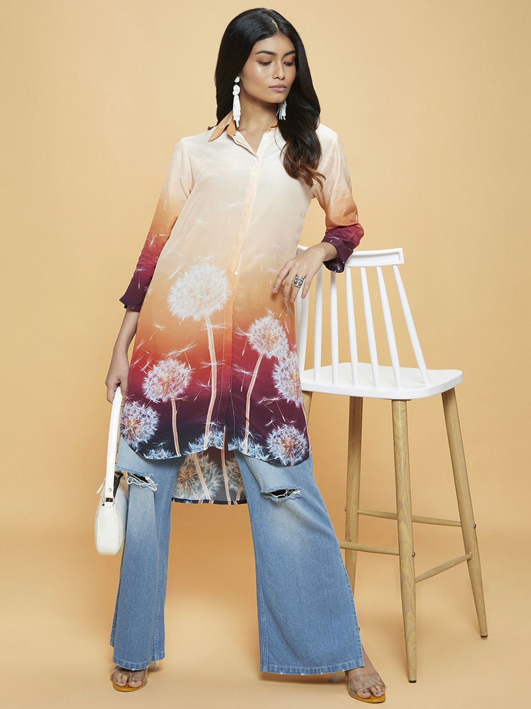 

navyasa by liva Floral Print Liva Shirt Style Top, Peach