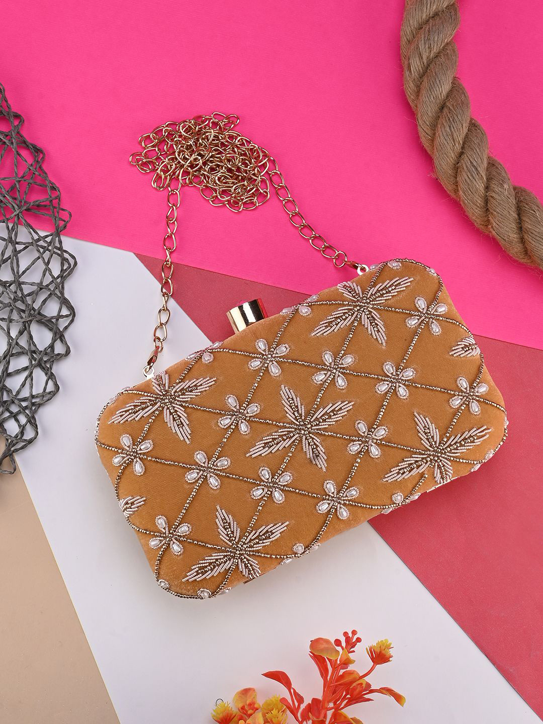 

DRASTR Embroidered Box Clutch, Orange