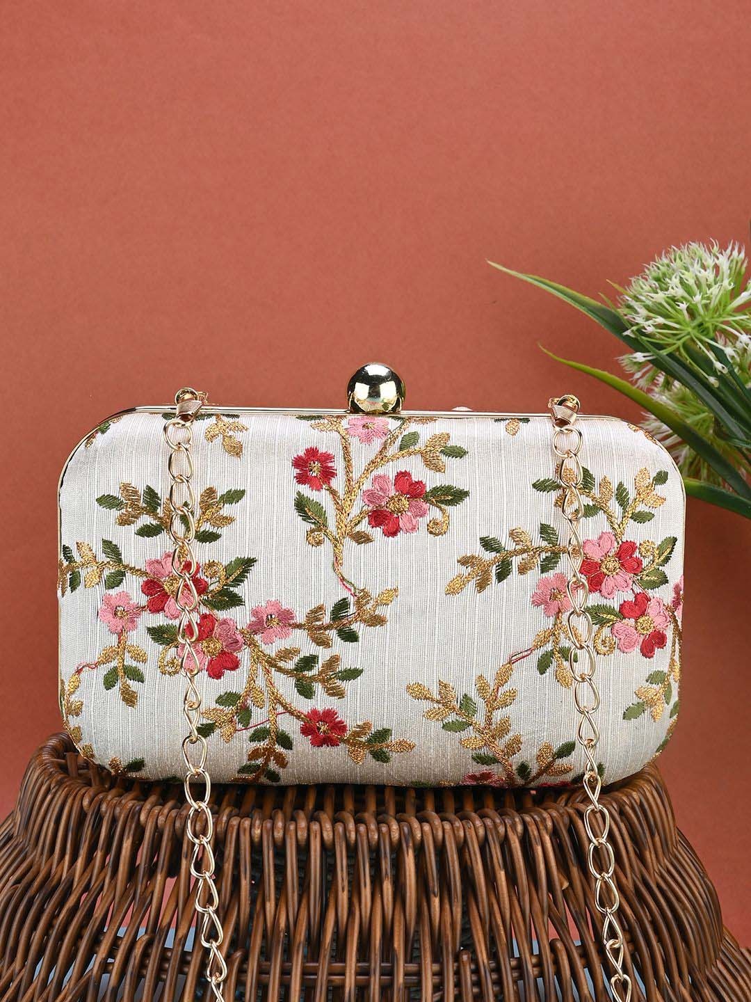 

DRASTR Embroidered Box Clutch, Off white