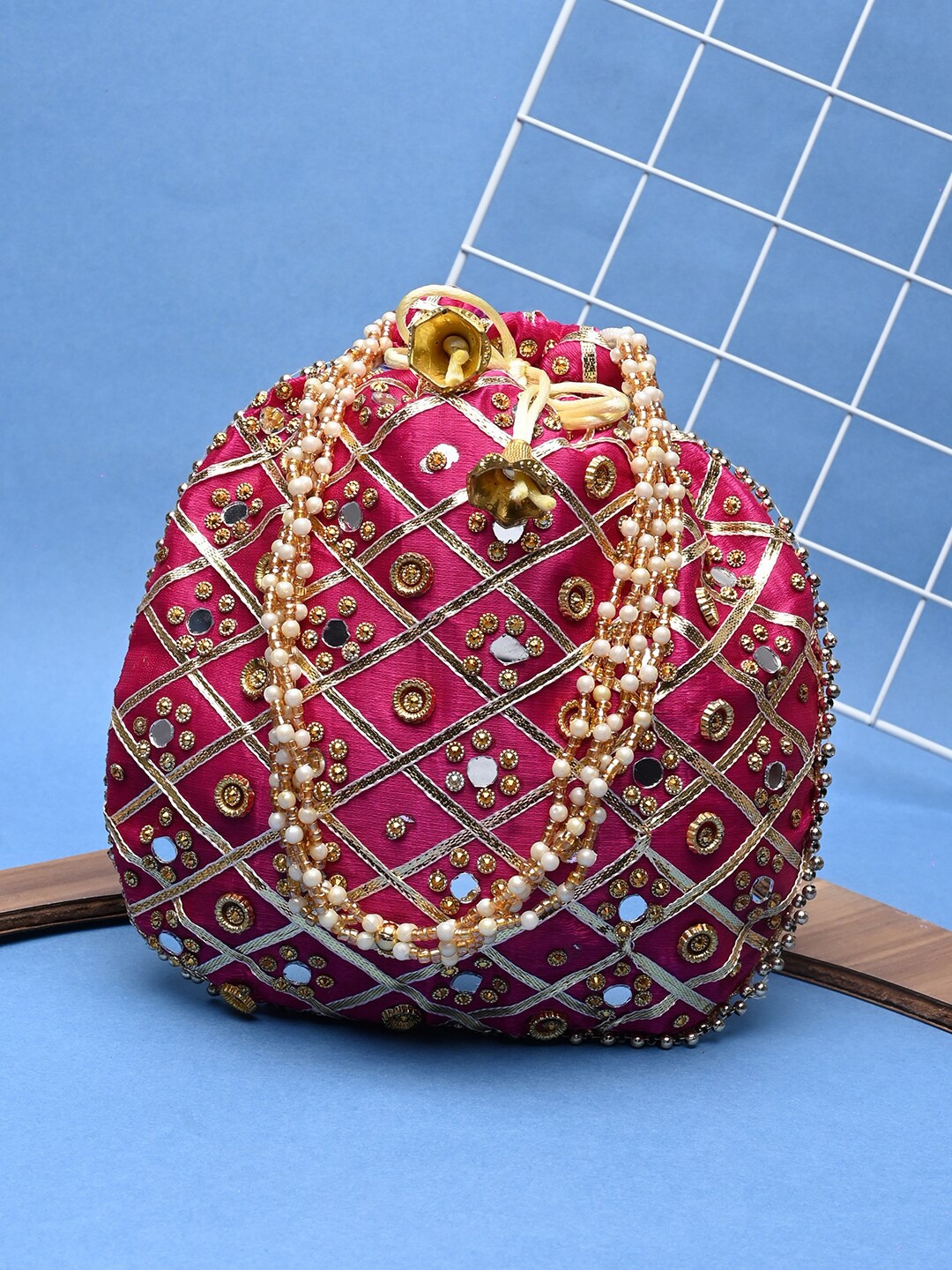

DRASTR Embroidered Potli Clutch, Pink