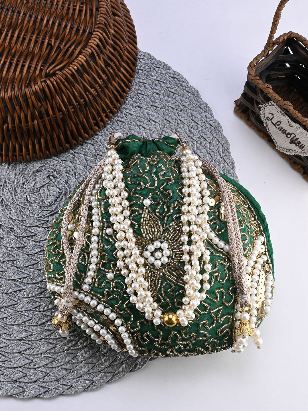 

DRASTR Embellished Potli Clutch, Teal