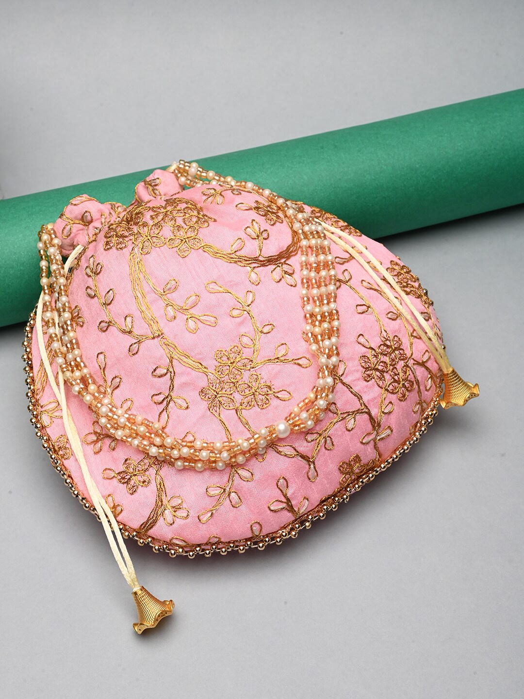 

DRASTR Embroidered Potli Clutch, Pink