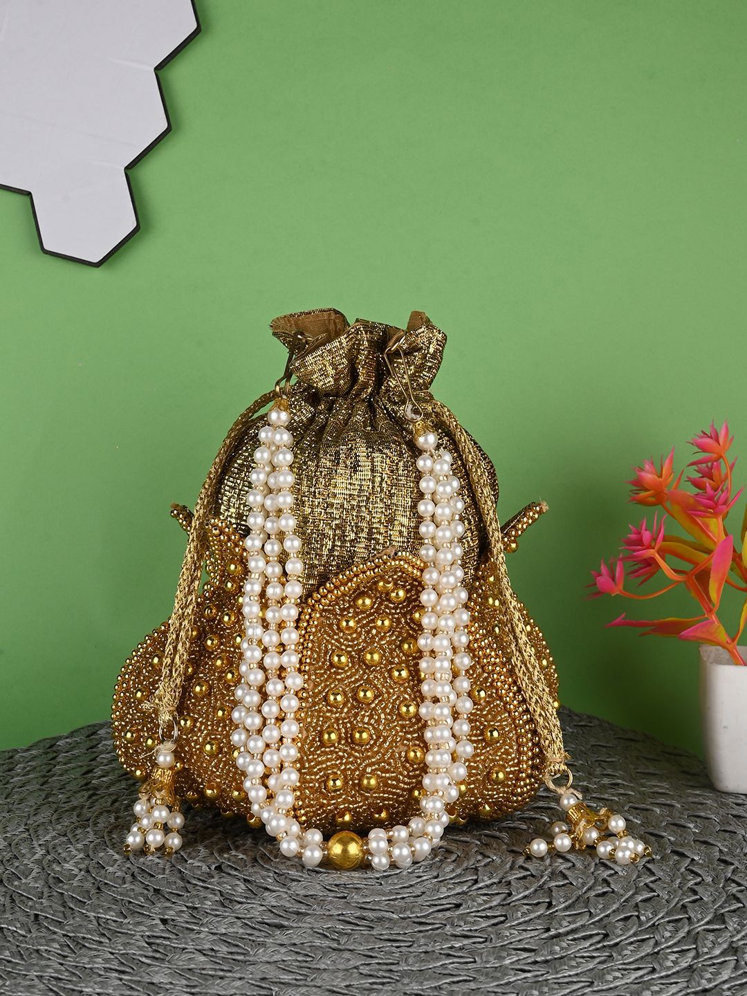 

DRASTR Embellished Potli Clutch, Beige