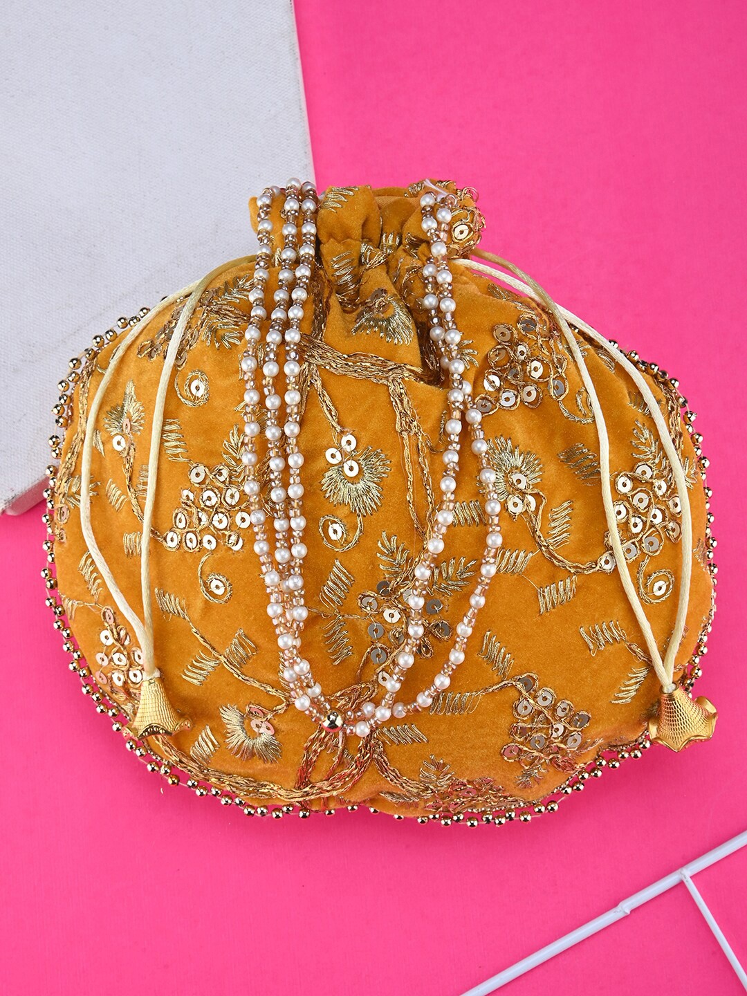 

DRASTR Embroidered Potli Clutch, Yellow