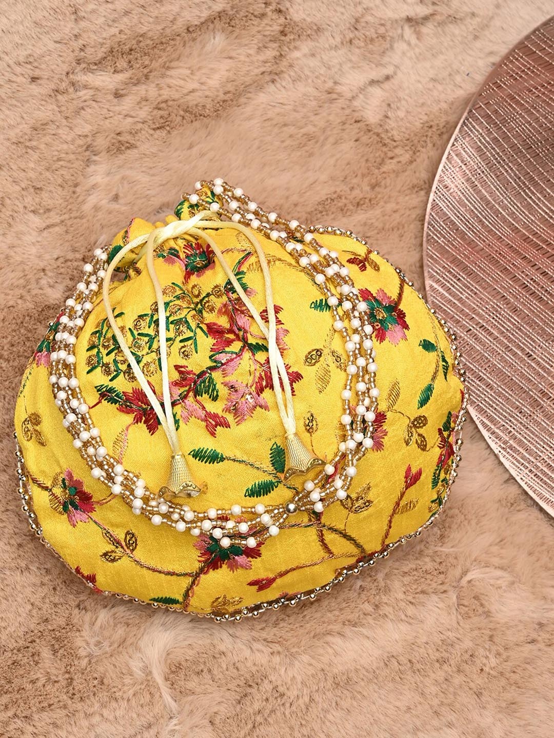 

DRASTR Embellished Embroidered Potli Bag Clutch, Yellow