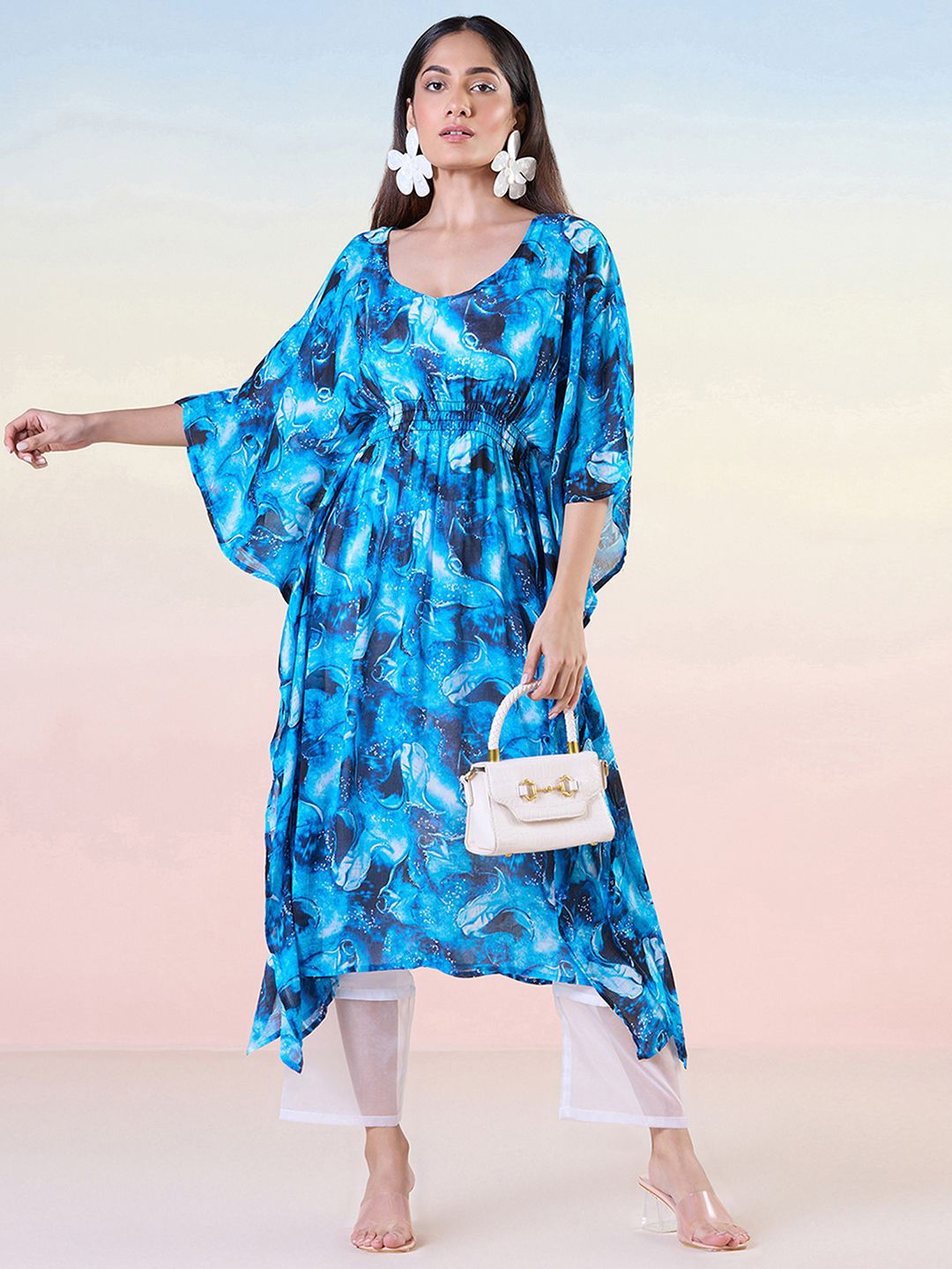 

navyasa by liva Print Liva Maxi Longline Top, Blue