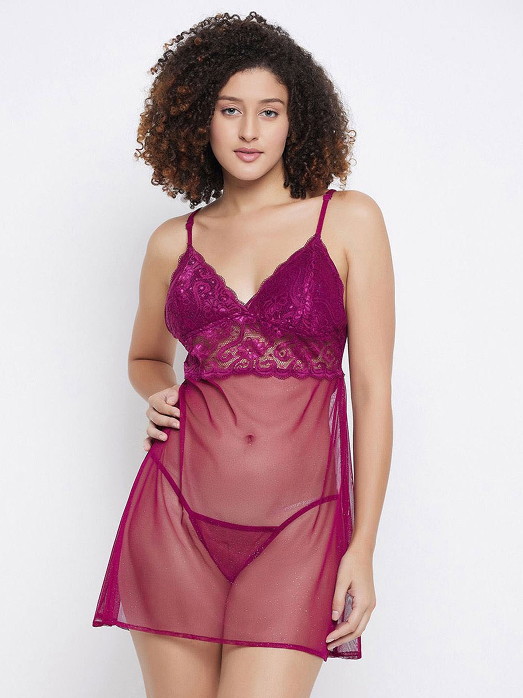

Clovia Women Shoulder Straps Padded Baby Doll, Magenta