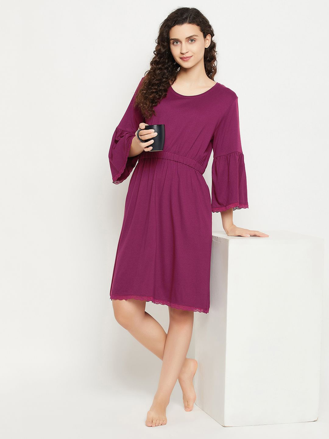 

Clovia Round Neck Modal Nightdress, Purple