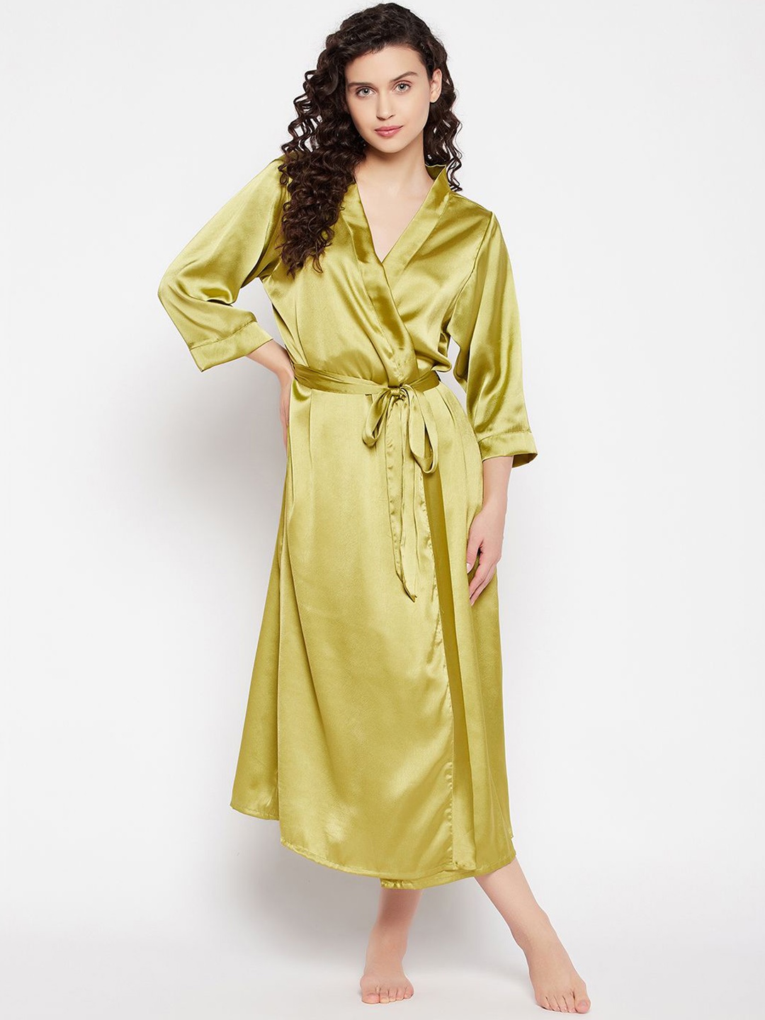 

Clovia V-Neck Satin Maxi Robe, Green