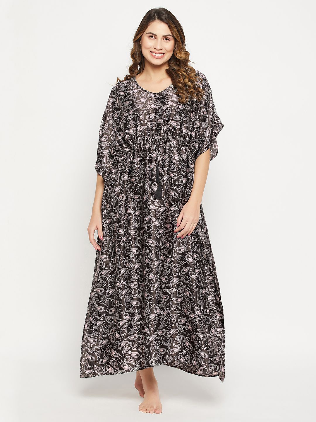 

Clovia Printed Maxi Nightdress, Black