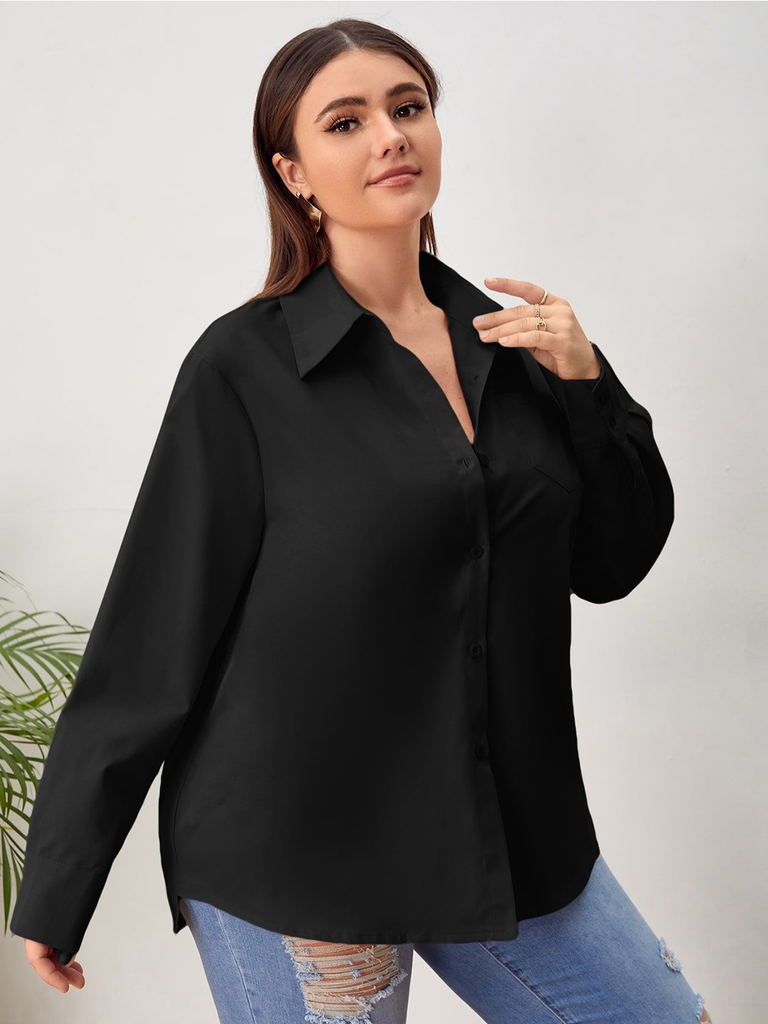 

Fab Star Plus Size Classic Pure Cotton Casual Shirt, Black