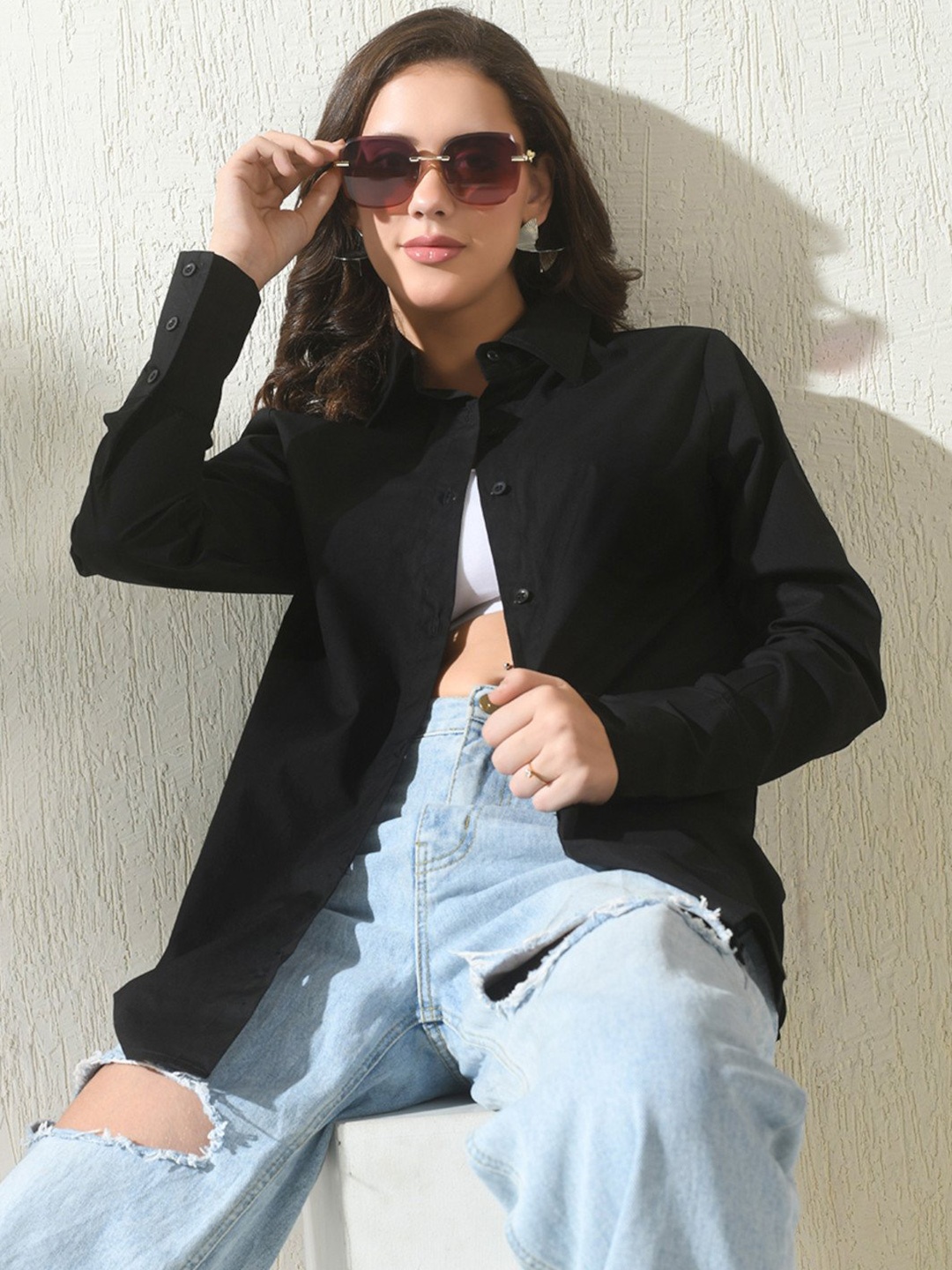 

Fab Star Classic Oversized Pure Cotton Casual Shirt, Black