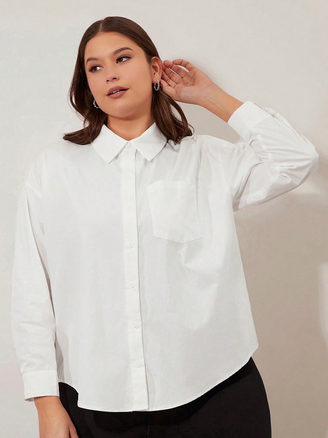 

Fab Star Classic Drop-Shoulder Sleeves Pure Cotton Casual Shirt, White