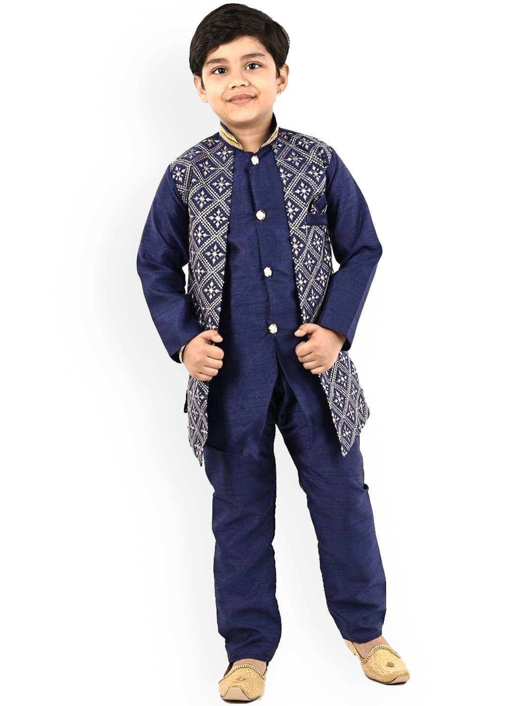

BAESD Boys Mandarin Collar Straight Kurta with Trouser, Navy blue