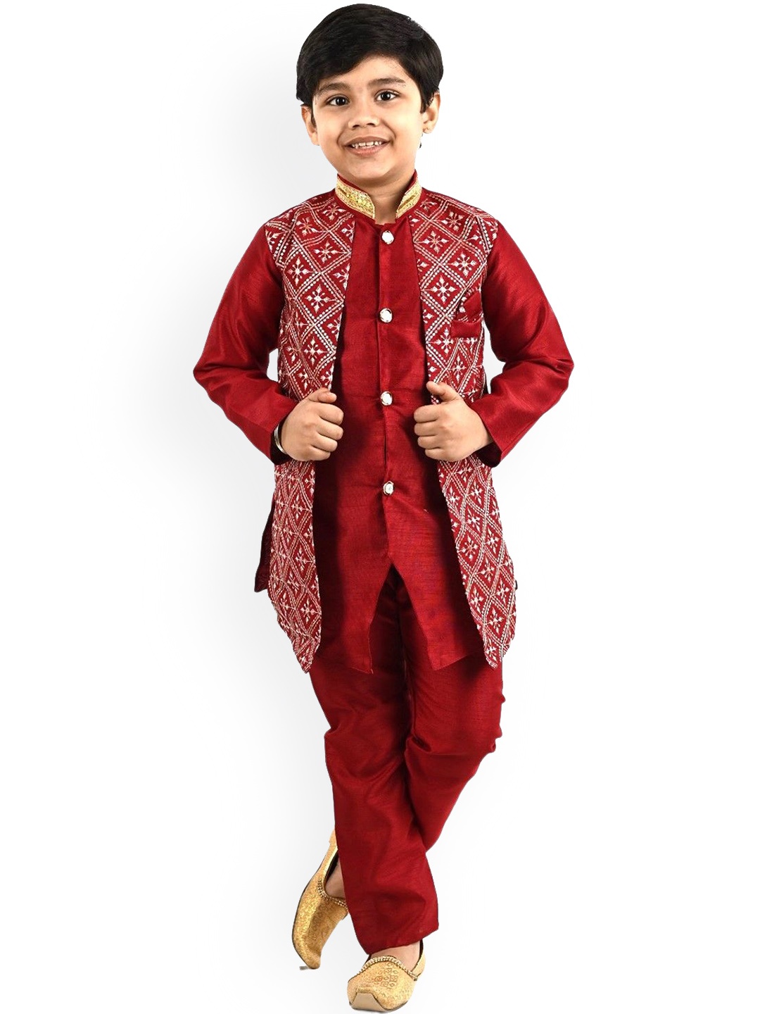 

BAESD Boys Mandarin Collar Straight Kurta with Trouser, Red