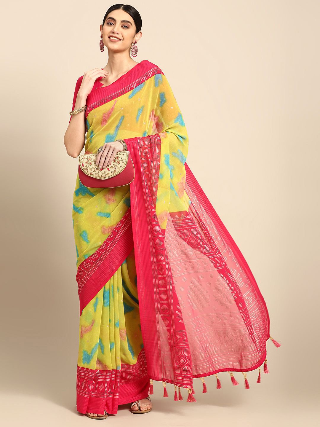 

Ishin Woven Design Mukaish Saree, Lime green