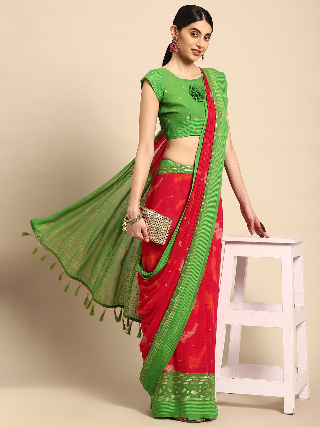 

Ishin Woven Design Mukaish Saree, Pink