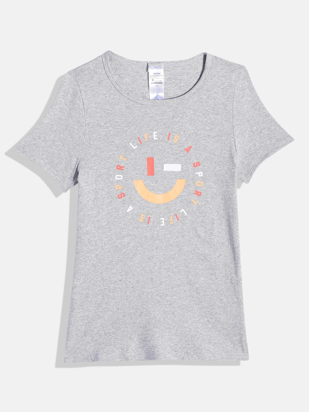 

Domyos By Decathlon Girls Typography Printed Pure Cotton T-shirt, Grey