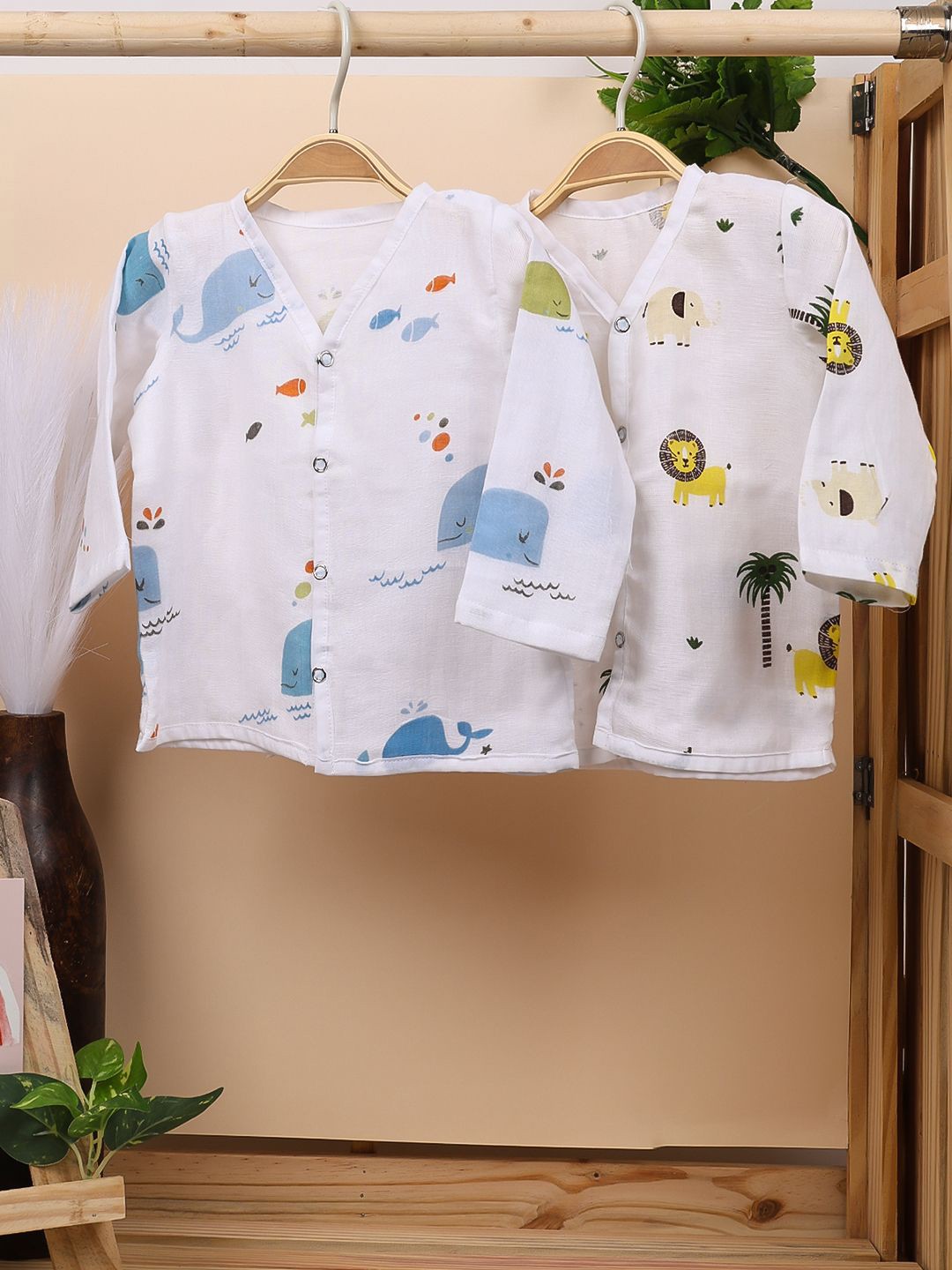 

Moms Home Infants Pack Of 2 Organic Cotton Jhabla GWMHMUSFULSLEVJHBLALIONWHLE3TO6P2, White