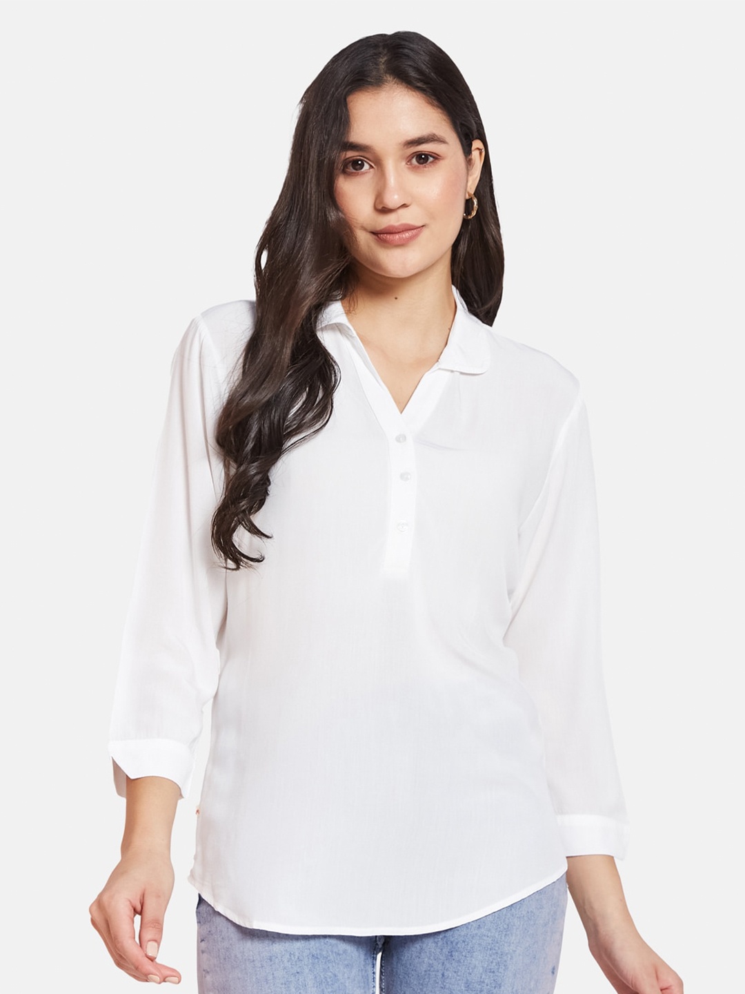 

METTLE Solid Cotton Shirt Style Top, White
