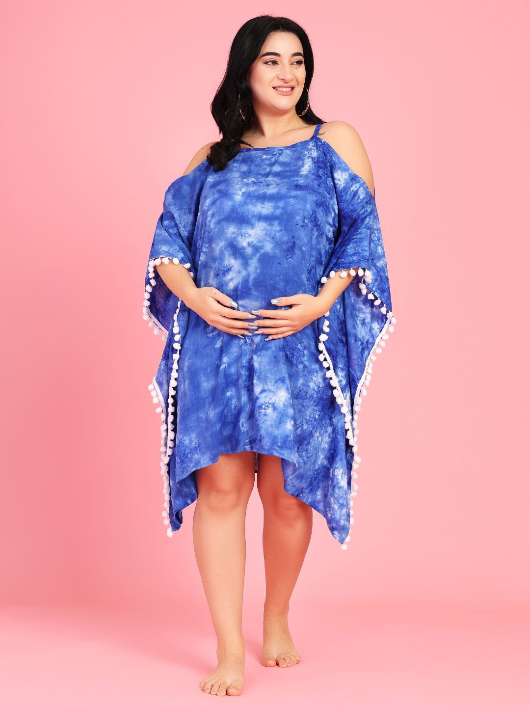 

MAMMA PRESTO Tie and Dye Shoulder Straps Kaftan Nightdress, Blue